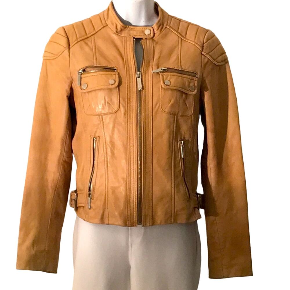 Michael Kors Carmel Leather Jacket. S